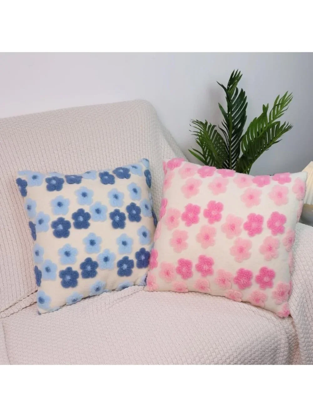 Floral Throw Pillow Covers Set of 2, 18x18 Inch Pink Jacquard Cushion Cases for